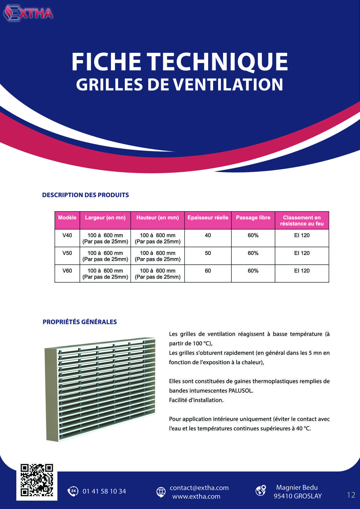 Grilles de ventilation coupe-feu VENTILODICE